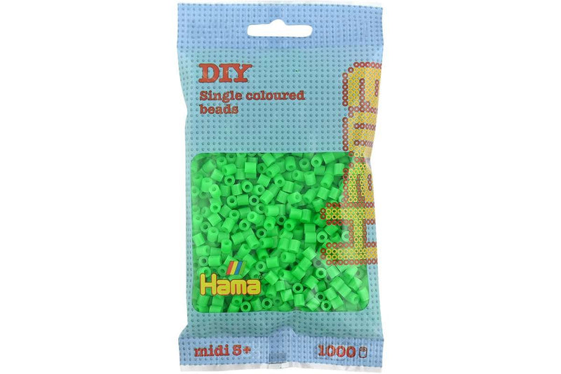 Hama - Midi Perler 1000 Stk. Fluorgrøn - 207-42