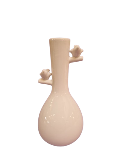 Gardinlageret - Vase Hvid Med Fugle - 22 Cm.