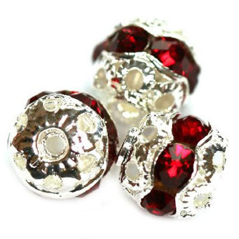 Danmore - Sølvperle M/Rød Rhinsten - 1 Stk.