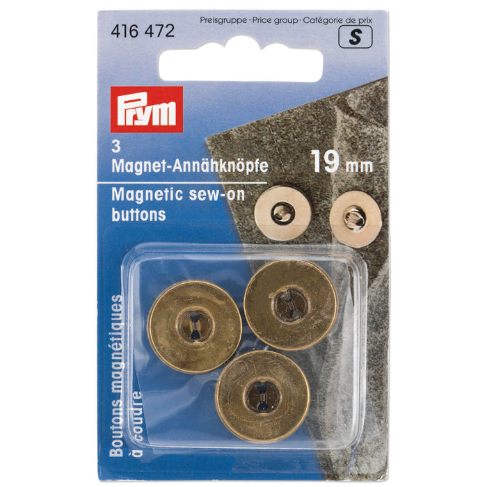 Prym - Magnetknapper 19 Mm. - Antik Messing